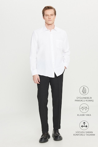 AC&Co / Altınyıldız Classics Erkek Beyaz Kolay Ütülenebilir Comfort Fit Geniş Kesim Klasik Yaka Gömlek Beyaz