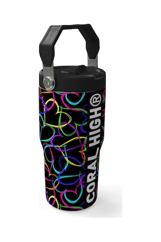 Coral High 600 Ml Pipetli Ve Kulplu Kalp Baskılı Siyah Pembe Kız Çocuk Matara 38915 Siyah - Yeşil
