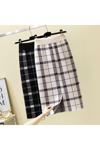 Sonbahar Kış Kadın Midi Örme Etek Kadın Etek Yüksek Bel Kalınlaşmak Taklit Vizon Kadife Katı Ince Etekler Siyah