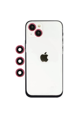 En-cag Apple Uyumlu iPhone 14 Uyumlu Shine Kamera Lens - Kırmızı Bss