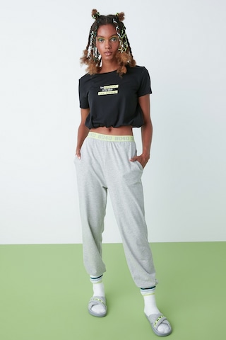Penti Siyah Bu4u Slogan Kısa Kollu Tişört Pijama Üstü Siyah