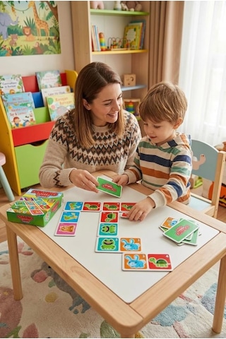 Domino Oyunu Hayvanlar Eğlenceli Eşleştirme Kartları 28 Adet Domino Kartlı Eğitici Kutu Oyunu