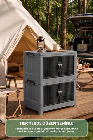 Evonıta 2 Katlı Portatif Dolap 80 Lt Geniş Hacimli Çok Amaçlı Organizer 49x30x59 Cm Gri
