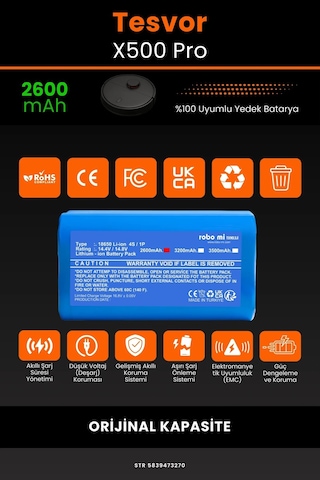 Tesvor X500 Pro 2600mAh Robot Süpürge Bataryası