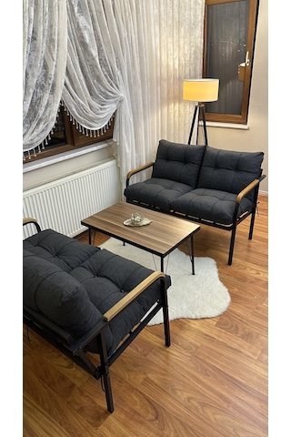 Modern Van Balkon, Bahçe, Cafe - Metal Kanepe Koltuk Takımı 2+2 +sehpa Antrasit Modern22 Antrasit