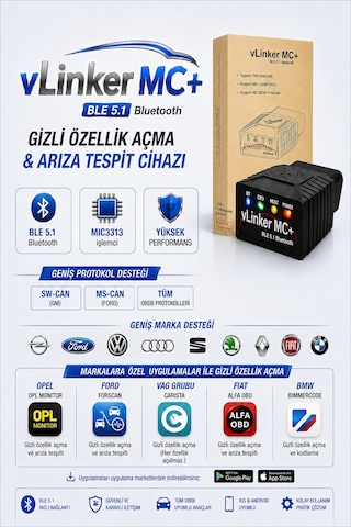 Vlinker Mc+ Ford Bmw Vw Reno Opel Gizli Özellik Açma Ve Arıza Tes
