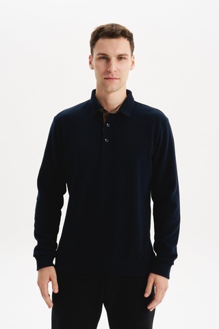 AR-MA Arma Erkek Regular Fit Selanik Kumaş Düğmeli Polo Yaka Sweatshirt Pamuk Polyester Karışımlı K30564699202 Lacivert