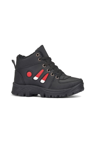 Günlük Unisex Kız Çocuk Bot Kürklü Astar Bağcıklı Fermuarlı Oval Burun Kaymaz Taban Bootie 389 Siyah