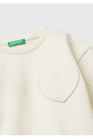 Benetton Kız Bebek Ekru Kalpli Sweatshırt Ekru