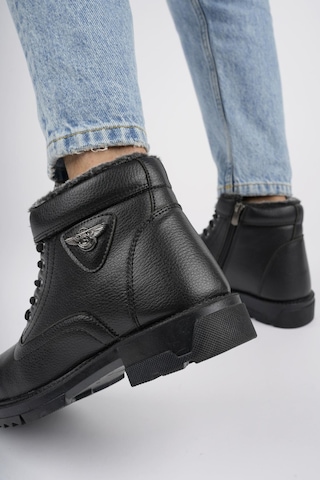 Muggo Canyon Garantili Bağcıklı Fermuarlı İçi Kürklü Erkek Kışlık Bot Siyah