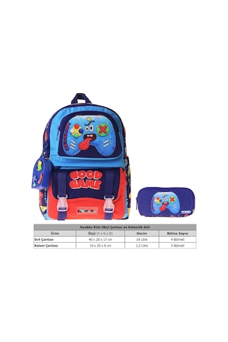 Kaukko Kids Good Game Lacivert - Kırmızı Erkek Çocuk İlkokul Sırt Çantası Ve Kalem Çantası Seti - Setkk-l5389c Çok Renkli