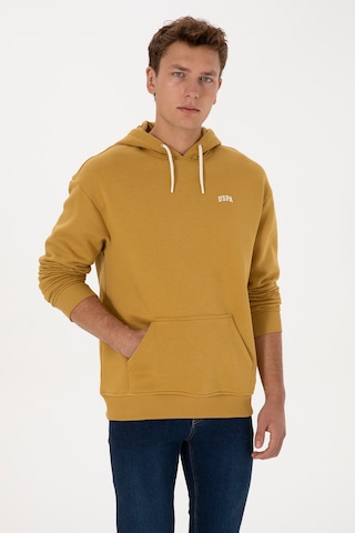 U.S. Polo Assn. Erkek Oversize Fit Kapüşonlu Şardonlu Hardal Basic Sweatshirt 50313782-VR151