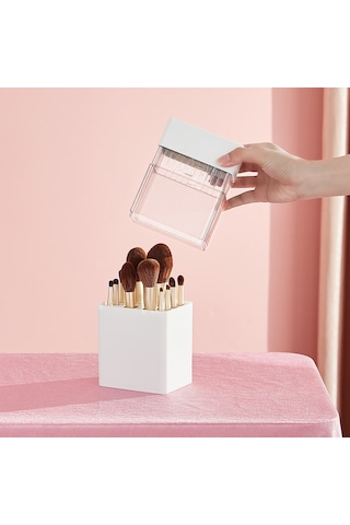 Hfambition Beyaz Makyaj Fırçası Organizasyon Kutusu - Şeffaf Toz Koruma, Dolap Üstü Tahtası, Kaliteli Malzeme, Zp018