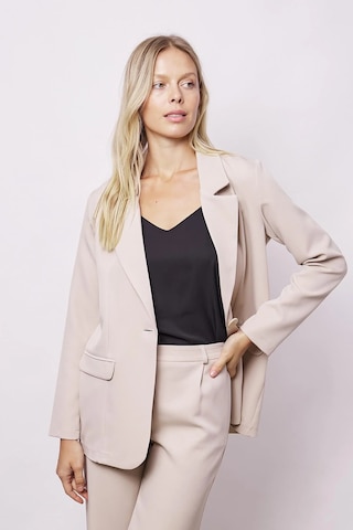 Kadın Yakalı Cep Kapaklı Uzun Kol Hafif Likralı Kumaş Oversize Blazer Ceket Pantolonu Jument 40075 -taş Taş