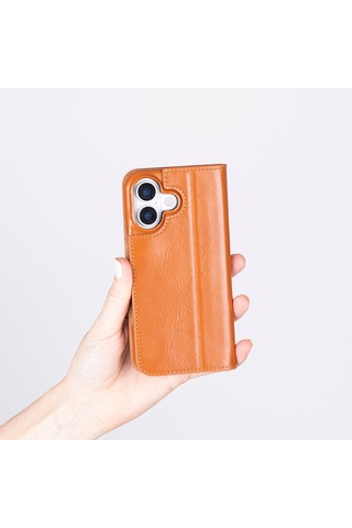 Bloomcase Sonat Urban Tan Hakiki Deri iPhone Uyumlu 17 6.3" Folio Kılıfı Taba