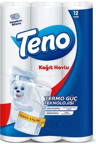 Teno Yüksek Emicilik Özellikli Rulo Kağıt Havlu 2 Katlı 12 Rulo