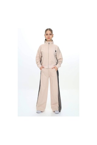 Kız Çocuk %100 Pamuk Oversize Alt&üst Uzun Kol Eşofman Takımı-183-eşt-0023 Bej