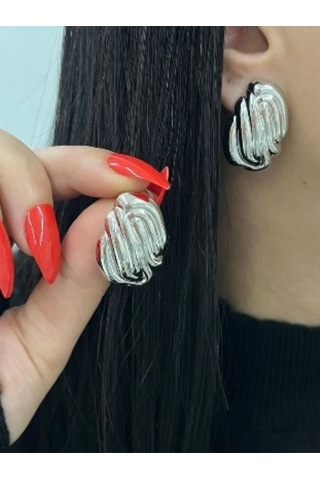 Vintage Geometrik Çelik Küpe Gümüş