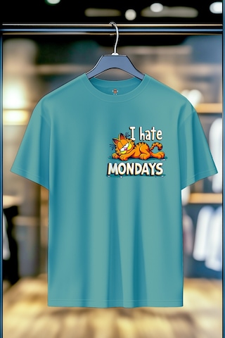 Book Orbook Garfield Hates Mondays %100 Pamuk Premium Kalite Unisex T-shirt Yeşil