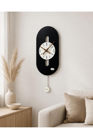 Rio Ahşap Salon Duvar Saati Pilli Ledsiz Quartz Ultra Sessiz Mekanizma 26 Cm X 70 Cm Siyah