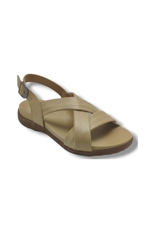 Ellanor S-687-26 Hakiki Deri Çapraz Bant Anatomik Taban Kadın Sandalet Bej