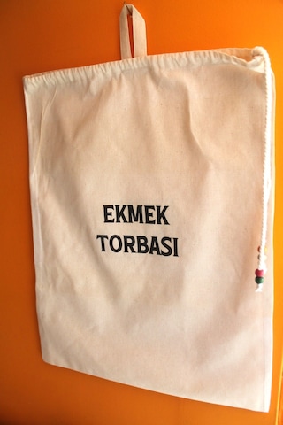Büyük Boy Dekoratif Boncuklu Büzgülü Askılı Keten Ekmek Torbası