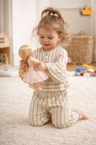 Babyhola Kız Bebek Çocuk Bayramlık Takım Volan Kollu Simli Müslin 2011 Kahverengi