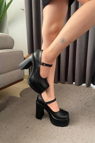 Kadın Siyah Tek Baretli 12 Cm Platform Topuklu Ayakkabı Siyah