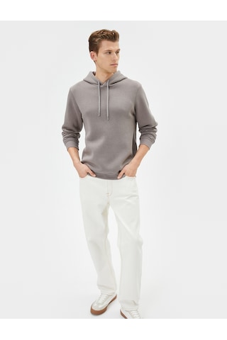 Koton Basic Kapşonlu Sweatshirt Uzun Kollu Ribanalı Gri 4sam70001mk Gri
