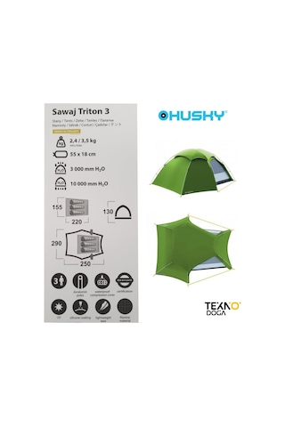 Husky Sawaj Triton 3 Kişilik Kamp Çadırı Yeşil