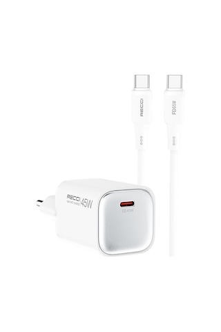 Recci Rc132e 45w Type-c Pd Gan Teknolojili Mini Hızlı Şarj Seti 1m Beyaz