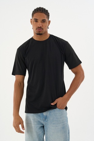 Dechers Erkek %100 Organik Pamuklu Yumuşak Dokulu Comfort Fit Bisiklet Yakalı T-shirt E222 Siyah