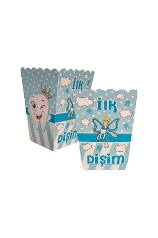 8 Adet - Mısır Kutusu Popcorn Diş Partisi Erkek Mavi Diş Buğdayı Parti Seti