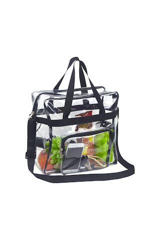 Moveevo Siyah Şeffaf Stadyum Onaylı Pvc Çanta - Su Geçirmez, Taşınabilir, Güçlü Kollü Ve Askılı Askı İle Spor Etkinlikleri, Konserler İçin Siyah