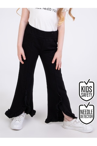 Denokids Kız Çocuk Fırfırlı Siyah Eşofman Altı Çok Renkli
