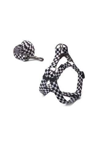 Geeroyoo Ayarlanabilir Poliester Köpek Tasması Ve Koşum Takımı - Siyah Desenli, Orta Boy Siyah