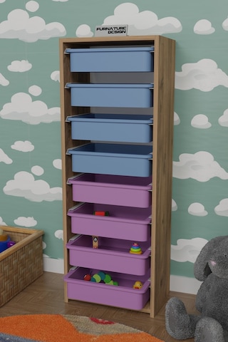 8 Sepetli Çok Amaçlı Oyuncak Dolabı - Atlantik Çam-mavi&pembe