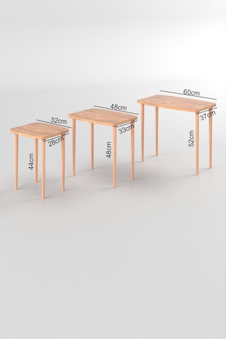 Astor Çam Zigon Sehpa Dikdörtgen 3'lü Set İç İçe Geçebilen Ahşap Ayaklı Çam Desen Yüzey 60gx37dx52y - Atlantik Çam