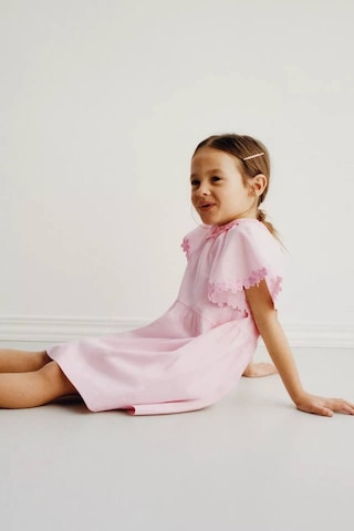 Miniko Kids Kız Çocuk Yaka Çiçek İşlemelei Pamuk Elbise Pembe