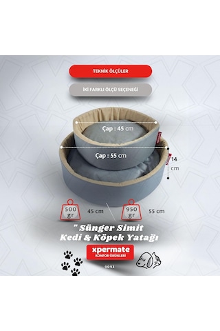 Kedi Ve Köpek Yatağı Küçük Irk Köpek Yuvası Sünger Simit Antrasit Bej, 45 Cm