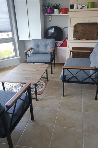 Ahşap Orta Sehpa 60x90 Modern Metal Ayak Siyah Tam Çerçeve Çam Desen Salon Ofis Balkon Sehpası - Cape