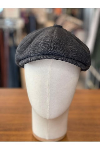 Peaky Blinders Tarz İngiliz Model Balıksırtı Desen Kaşe Kumaş Kasket Şapka Siyah