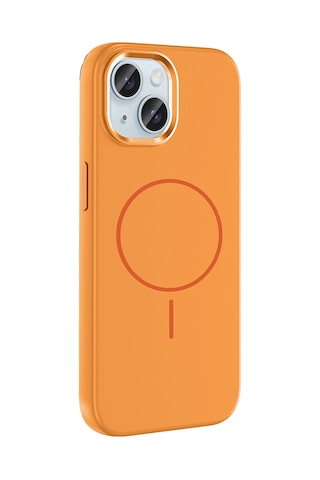 Apple Uyumlu iPhone 13 Kılıf M-safe Şarj Özellikli Metal Kamera Çerçeveli Mkst Edi Silikon Kapak - Turuncu Turuncu