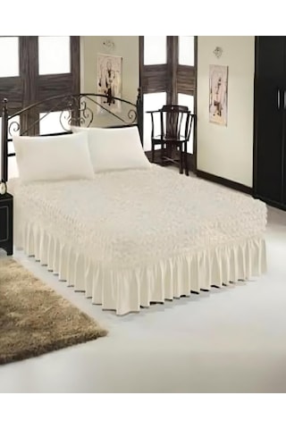 StarMall Bürümcük Etekli Çarşaf Yatak Örtüsü Lastikli 1 Adet Krem