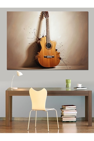 Duvara Dayalı Klasik Gitar Müzik Enstrümanı Görseli Dekoratif Kanvas - Mdf Ahşap Tablo