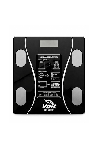 Voit Blt5000 Bluetooth Baskül - Dijital Akıllı Tartı - Yağ Ölçer Tartı - Pil Ve Mezura Hediyeli Tartı - Siyah