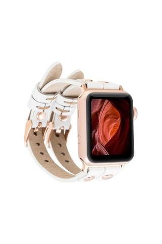 Apple Watch Uyumlu Deri Kordon Ely Double Tour F3 Beyaz