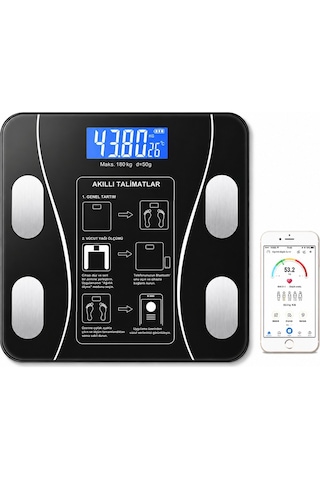 Akıllı Bluetooth Baskül Vücut Analiz Tartısı Dijital Yağ Kas Bmı Su Oranı Ölçer 180 Kg Temperli Cam