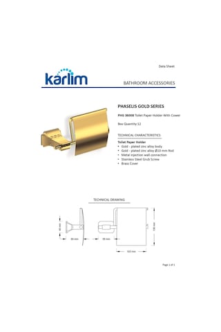 Karlim Phg 36008-k Phaselis Serisi Kapaklı Tuvalet Kağıtlık Gold Kaplama Gold