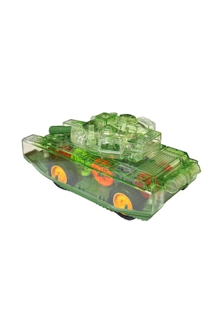 Sürtmeli Şeffaf Işıklı Tank Askeri Araç 15 Cm Yeşil Renkli